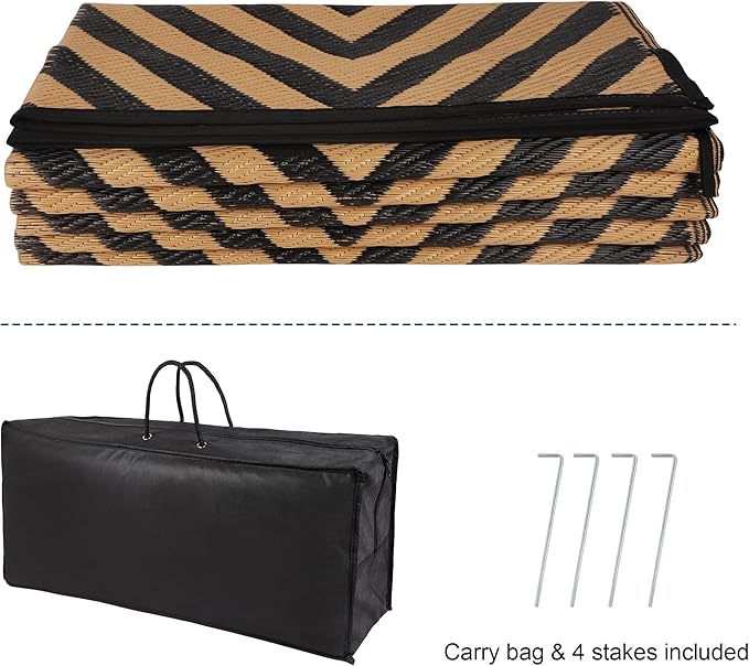 Reversible Mats, Outdoor Patio Rugs, Plastic Straw Rug, Modern Area Rug, Floor Mat for Outdoors, RV, Patio, Backyard, Deck, Picnic, Beach, Trailer, Camping (Diamond Black & Brown, 9' x 12')