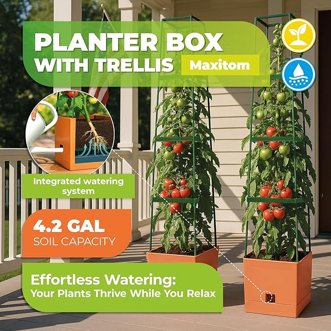 Bio Green Maxitom - 1.5 m Trellis for Climbing Plants - Plant Support for Climbing Plants, Vines, Vegetables, Tomatoes - Garden Trellis - Planter Box with Trellis - 2 Pack Plant Towers - Terracotta
