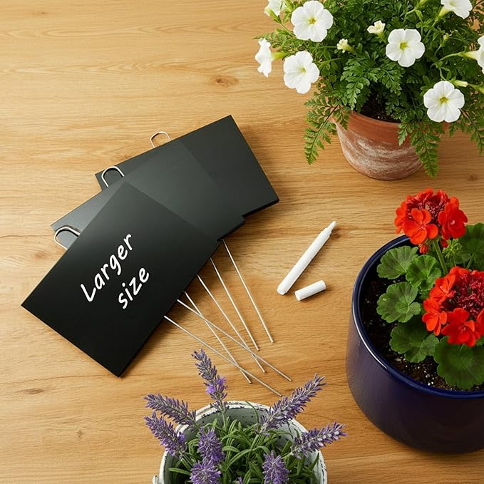 Landhoow 12 Pcs Large Garden Plant Markers Metal Plant Labels Sign 6'' x 8'' with 13'' Stake Weatherproof Waterproof Garden Sign for Outdoor Seedlings Herbs Vegetable Greenhouse, Black