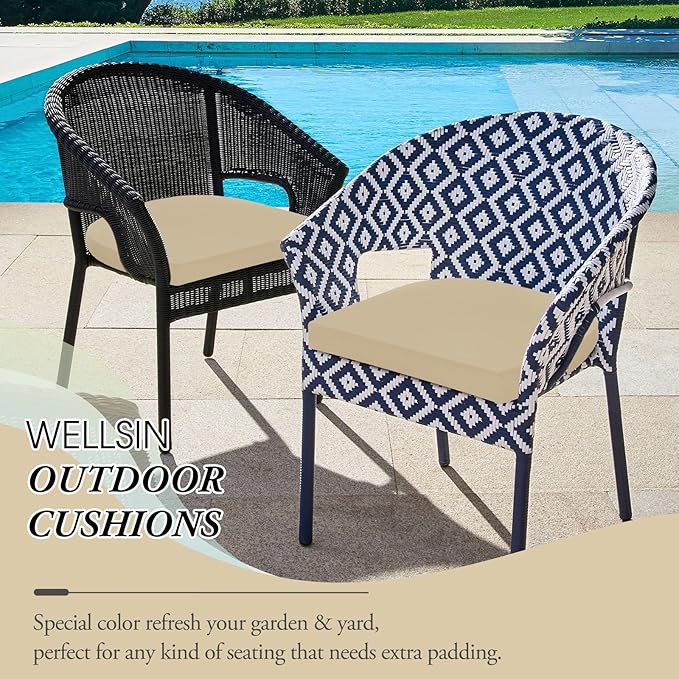 Wellsin Outdoor Chair Cushions for Patio Furniture - Patio Chair Cushions Set of 6 - Water Resistant Round Corner Outdoor Seat Cushions 17"X16"X2", Beige