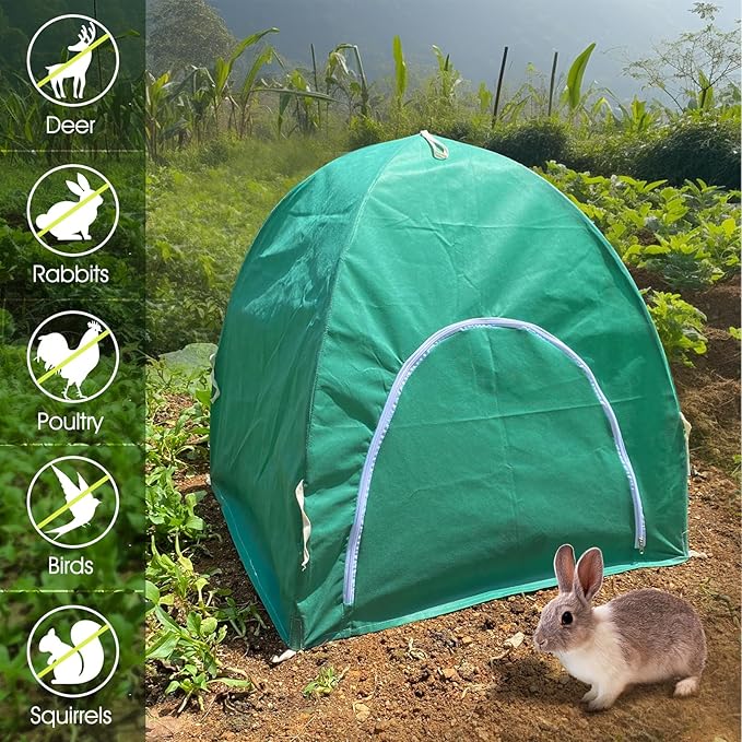 Plant Covers Freeze Protection, Rifny 28 x 28 x 30 inch Shrub Rose Bush Covers for Winter Outdoor Plants, Frost Cloth with Zipper Steel Stakes Protecting Potted Plants from Deer Rabbit Chicken (2 PCS)