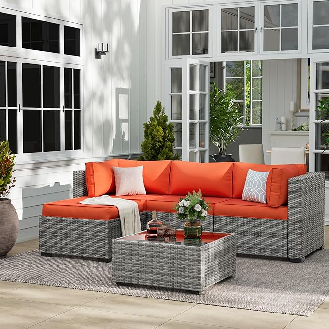 UDPATIO Outdoor Cushions for Patio Furniture Upgraded, Waterproof Patio Furniture Cushions Replacement, 4" Deep Seat Outdoor Sectional Cushions for 4-seat Patio Furniture Chair Sofa Couch, Orange