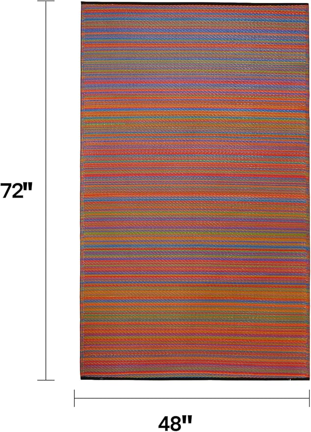 Fab Habitat Outdoor Rug - Waterproof, Fade Resistant, Crease-Free - Premium Recycled Plastic - Striped - Patio, Deck, Porch, Balcony, Laundry Room - Cancun - Multicolor - 4 x 6 ft