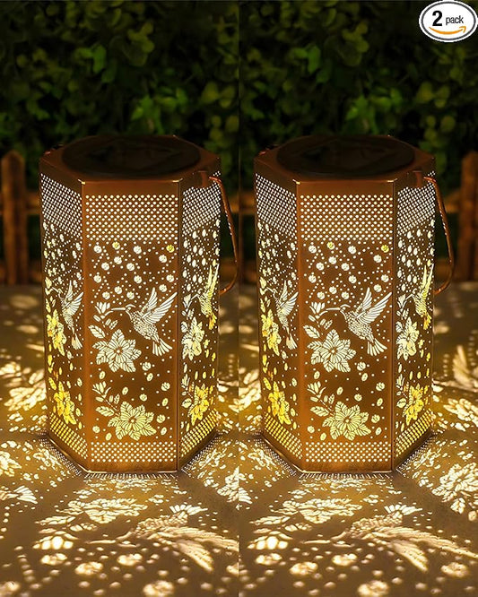 2 Pack Hummingbird Solar Lantern Outdoor Waterproof Outdoor - Mothers Day Gifts for Mom Grandma - Birthday Day Gifts for Women, Garden Decor Solar Lights Outdoor