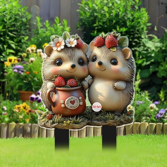 Cute Hedgehogs Garden Stake Decor, Stained Acrylic 2D Flat Animal Sign, Small Animal Ornament Indoor Outdoor Yard Lawn Pot Plant Decorative Accessories