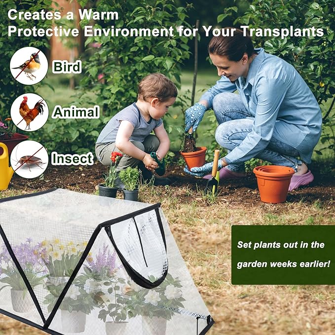 2Pack Garden Row Accelerator Plants Cover, Foldable Raised Garden Bed Cover with Zipper Door Waterproof Small Greenhouse Plant Cage Guard Protector for Vegetable Flower Fruits from Animals,31×13×14In