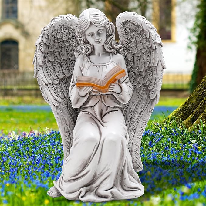 Angel Statue for Garden - 7.88 inches Guardian Solar Garden Statue, Gardening Gifts for Mom Grandma Lawn Ornaments Figurines for Outdoor Decor