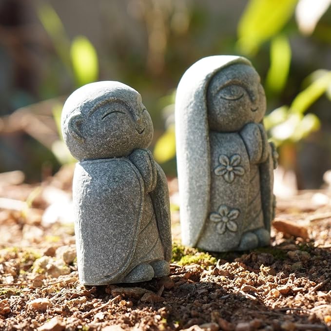 OwMell Japanese Jizo Monk Statue, Buddha Jizo Figurine Memorial Aquarium Statue Ornament - Namaste