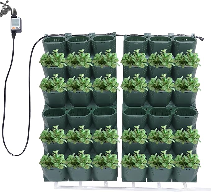 Self-Watering Vertical Garden Planter, Garden Growing System, Planters Self-Watering System, Wall Mounted Vertical Garden Planter, 36 Pots Flower holder for Indoor Herbs Vegetable Fruit, Green