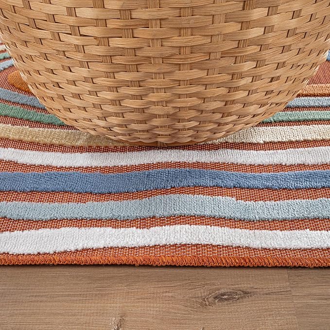 CAMILSON Indoor Outdoor Rug, Orange 8x10 Geometric Arch Striped Area Rugs for Patio and Home Areas, Easy-Cleaning Non-Shedding Living Room, Garden and Deck Washable Outside Carpet (8 x 10)