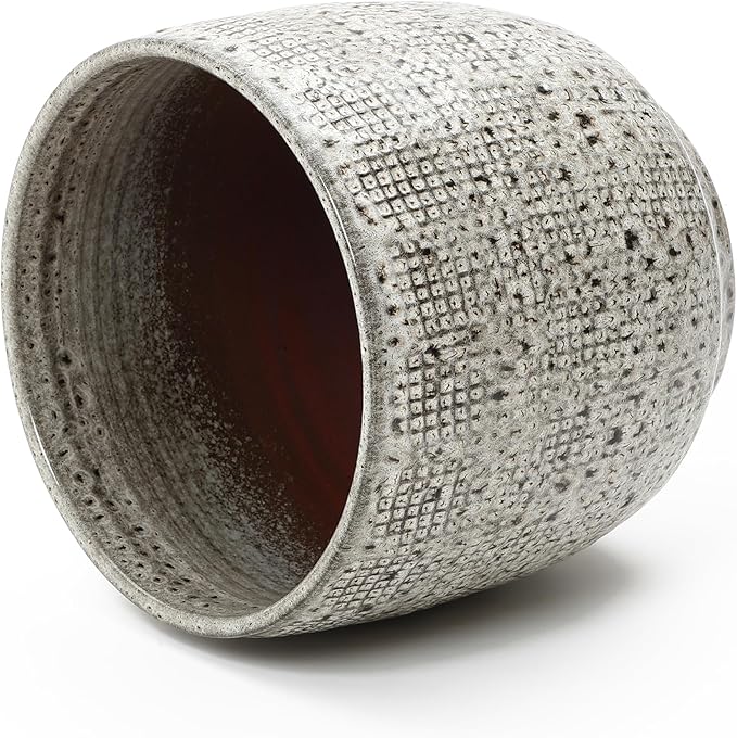 LuxenHome 12" Dia Large Ceramic Pots for Plants, Modern Gray Grid-Pattern Glazed Ceramic Planters Pots for Outdoor Plants with Drainage Hole and Plug, Round Indoor Flower Pot for Home Garden Patio