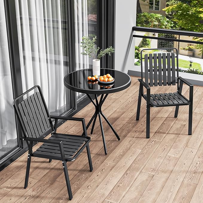 350LBS Outdoor Patio Chairs Set of 4, Patio Dining Chairs with Metal Frame, Heavy-Duty Outdoor Chairs with Armrest for Garden, Poolside, Backyard, Lawn