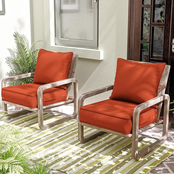 Outdoor Patio Chair Cushions Set 22 L X 24 W X 4 H Waterproof & Fade Resistant Deep Seat and Back Cushions with Removable Covers Outdoor Seat Cushion Set for Chairs and Sofas