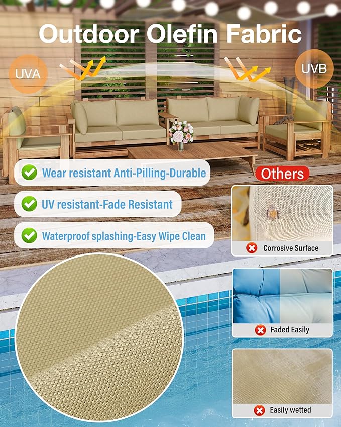 YEFU Outdoor Cushions for Patio Furniture: Replacement Cushions for Outdoor Furniture - Waterproof Couch Cushion - Fade-Resistant/Easy Clean - 14 Piece Sectional Cushion - Non-Slip/Storage Bag/Beige