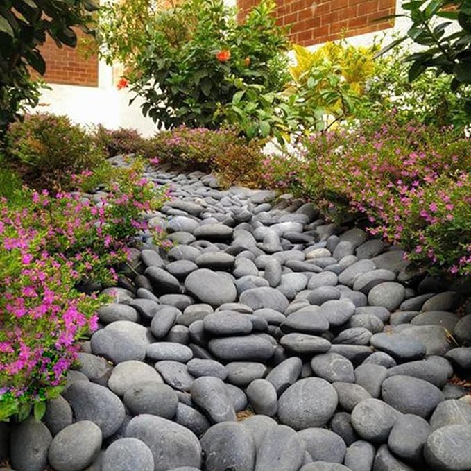 40 lbs Bulk Black River Rocks for Landscaping, 3-4 Inch Mexican Beach Pebbles, Decorative Black Stones for Planters Garden Fish Tank Walkways and Outdoor Decorative Stones