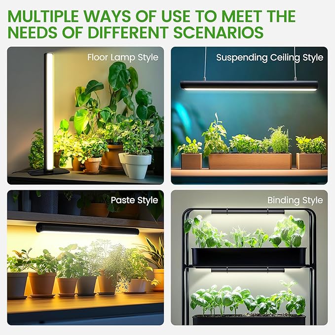 Grow Lights for Indoor Plants,20W 169 LED Full Spectrum with Timer, Hanging Plant Growing Light with Dimmable On/Off Switch,16.8in Height Standing Vertical Lamp for Seed Starting Growth