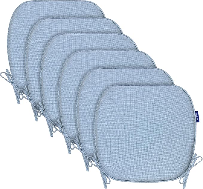 SleepMan Outdoor 17"x16" Chair Cushions with Ties Set of 6, Water Resistant All Weather U-Shape Seat Pads for Patio Garden Furniture Indoor Fade Resistant Patio Cushions (Light Blue)