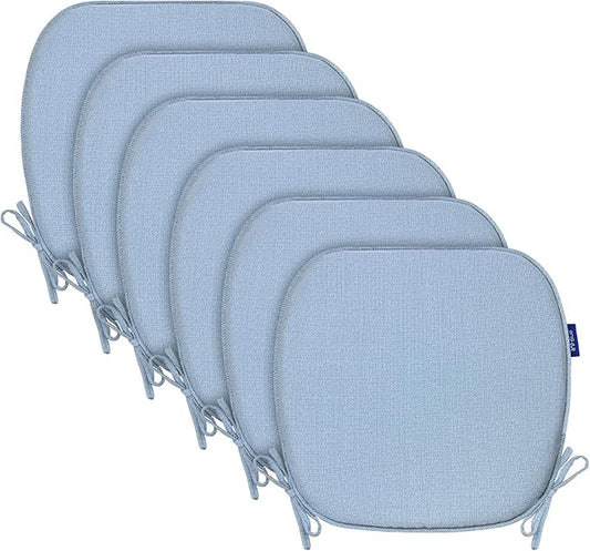 SleepMan Outdoor 17"x16" Chair Cushions with Ties Set of 6, Water Resistant All Weather U-Shape Seat Pads for Patio Garden Furniture Indoor Fade Resistant Patio Cushions (Light Blue)