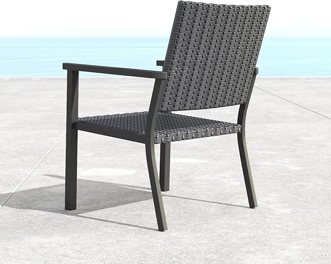C-Hopetree Outdoor Lounge Chair for Outside Patio Porch, Metal Frame, Black All Weather Wicker