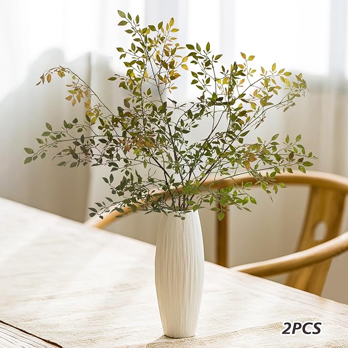Plastic Greenery Stem Vase with Simulated 43.3 inches Stems and Branches Simulated Eucalyptus Leaves for Indoor Bedroom Living Room Dining Table Outdoor Garden Decoration