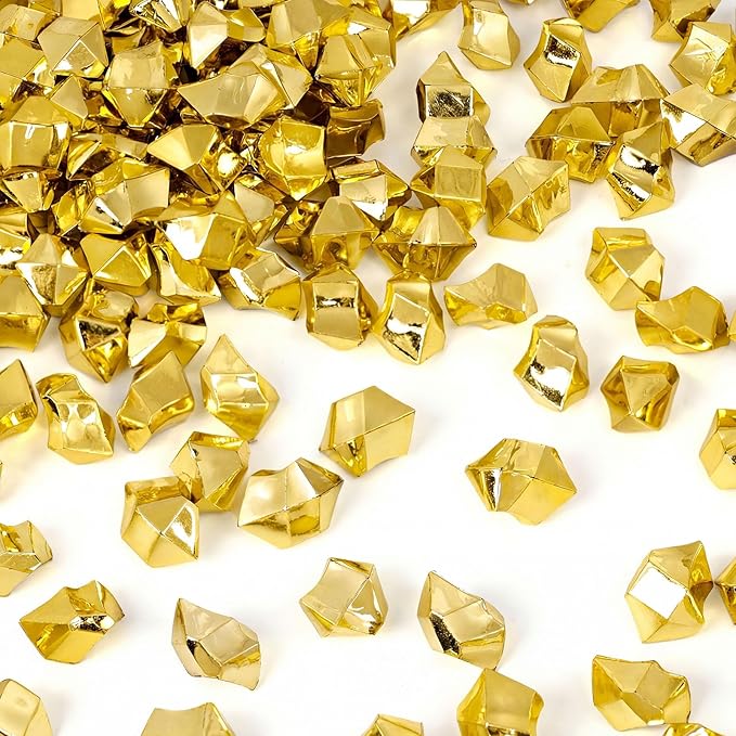 DomeStar 150PCS Gold Acrylic Ice Rocks – Faux Gold Gems Nuggets Vase Fillers for Christmas Centerpieces, Glitter Party Decorations, DIY Crafts & Table Scatter