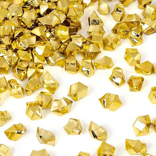 DomeStar 150PCS Gold Acrylic Ice Rocks – Faux Gold Gems Nuggets Vase Fillers for Christmas Centerpieces, Glitter Party Decorations, DIY Crafts & Table Scatter