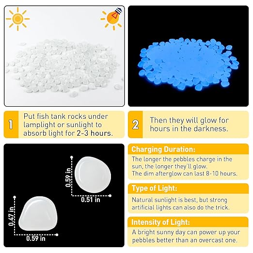 Glow in The Dark Rocks Outdoor Garden Pebbles Stones, 1.2Lbs White Fish Tank Glow Rocks Resin Glowing Pebbles for Garden/Aquarium/Planter/Walkway/Driveway