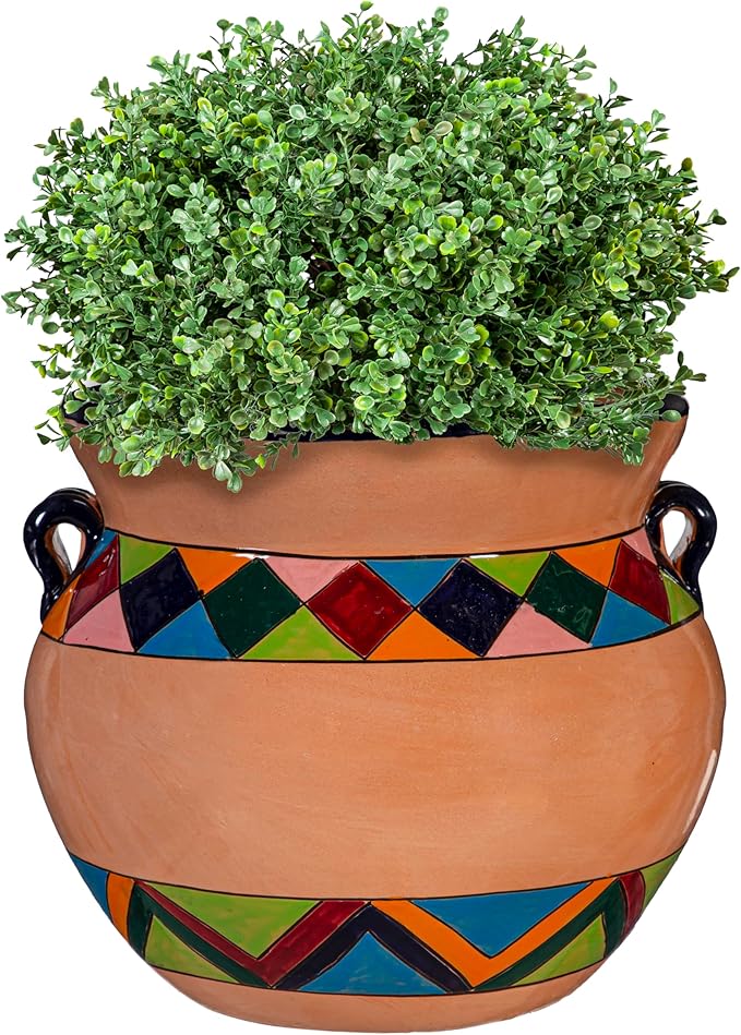 Evergreen Garden Talavera Mexican Pottery Ceramic Chata | Flower Pot Plant Succulent | Indoor Outdoor (14 in. Multicolor Striped)