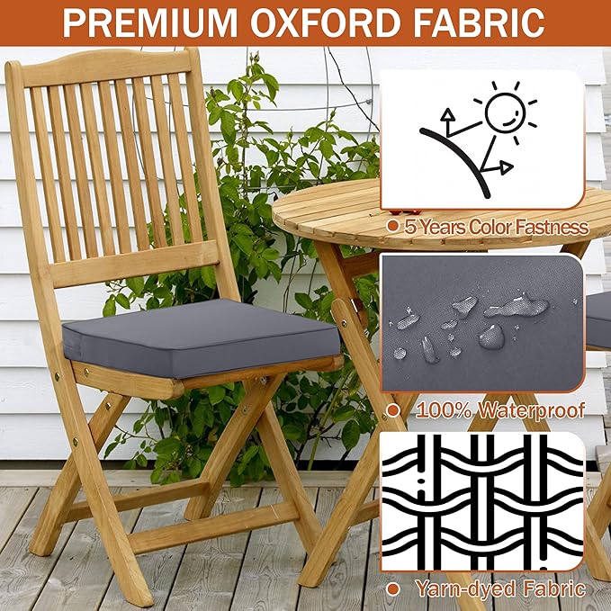 Outdoor Chair Cushions 18.5x16 Inch Water Resistant Patio Chair Cushions with Tie 3 Year Color Fastness Thick Outdoor Seat Cushion for Patio Furniture Dark Grey Set of 4
