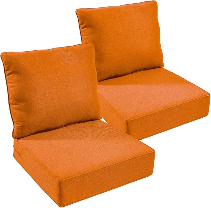 Outdoor Chair Cushions, 6 inch Thick Seat Cushion for Outdoor Furniture, Waterproof 22x24 Patio Furniture Cushions, Patio Couch Cushions Replacement, Include 2 Back & 2 Seat Cushion, Thick/Orange