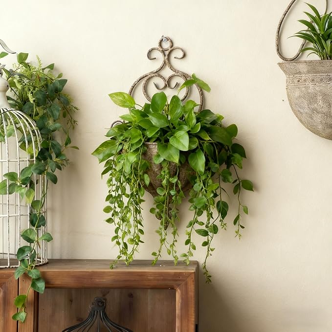 Vintage Wall Hanging Planters - Antique Victorian Style Metal Wall Planter Holder, Half Round Hanging Basket Flower Pots, Unique Pastoral Retro Decoration for Succulent, Air Plants, Indoor