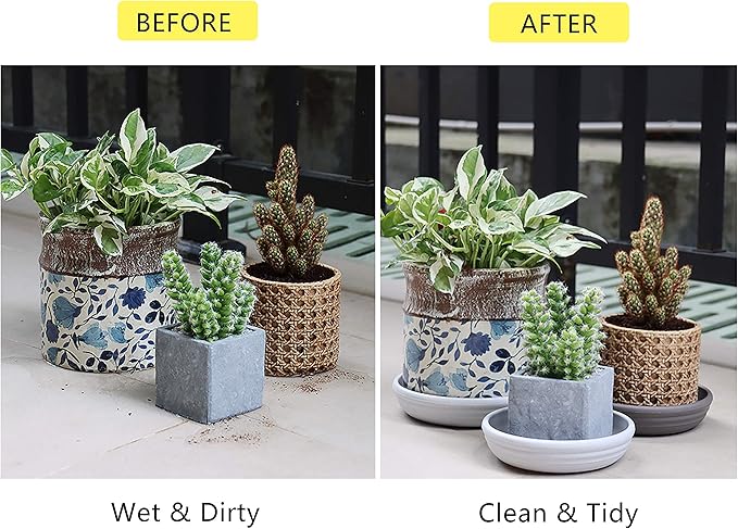 SAROSORA Round Plastic Plant Saucer Drip Tray Set of 6 for Indoor Outdoor Home Garden Flower Plant Container Flower Pot Pallets ((9.4''+10.4"+12'') x2, Dark Grey)