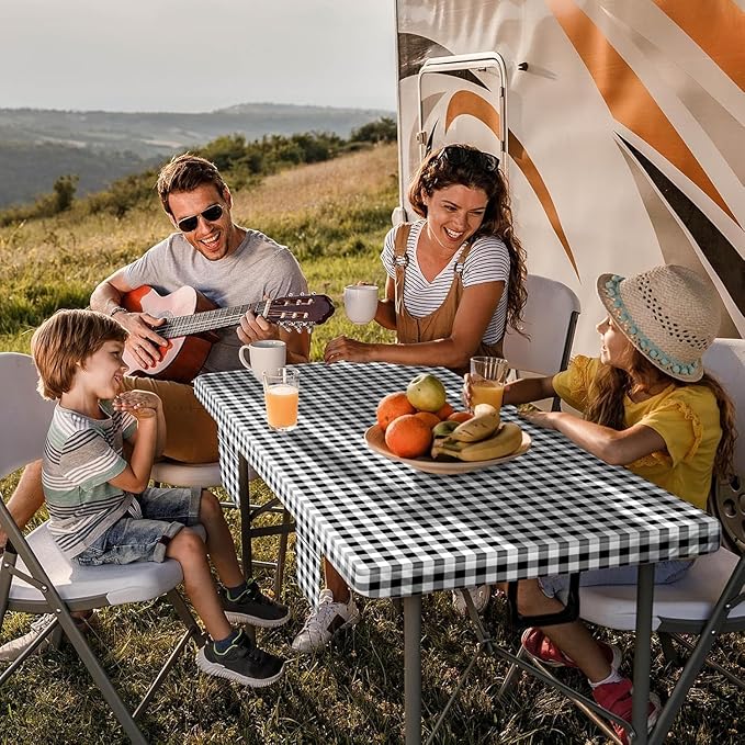 3 Piece Fitted Elastic Picnic Table Cover with Bench Covers 96x30 Inch Weather Proof Outdoor Table Cloth Summer Motorhome Patio Vacation Things White Elephant Gifts for Her Who Have Everything
