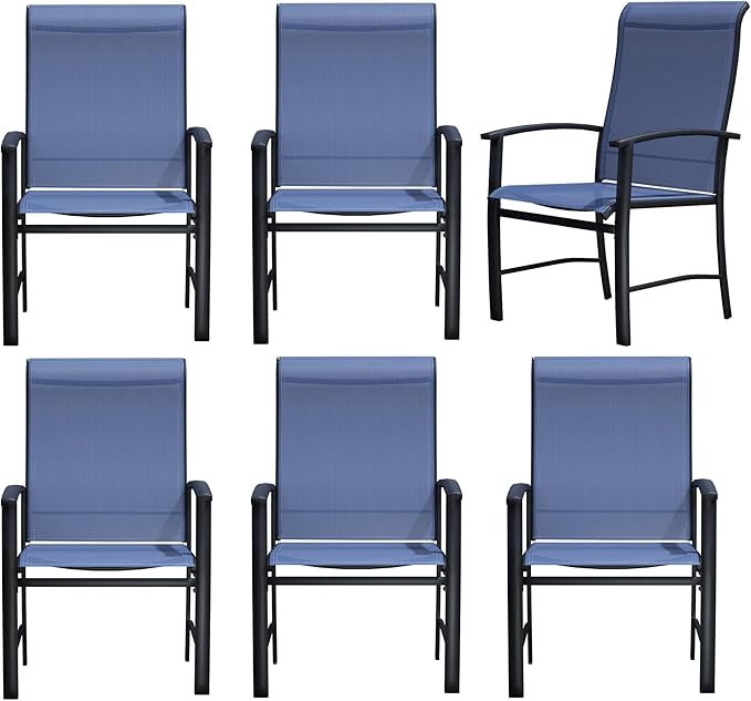 Outdoor Dining Chairs Set of 6, Patio Chairs with Metal Frame & Textilene Fabric, Perfect for Patio Garden Deck