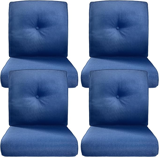 Belord Luxury 4" Thick Outdoor Cushion 4 Set - 22 x24 Inch 28D Sponge Filling Fade-Resistant Chair Cushion, Spill Proof Removable Patio Furniture Replacement Cushions for Sofa Bench Swing - Blue