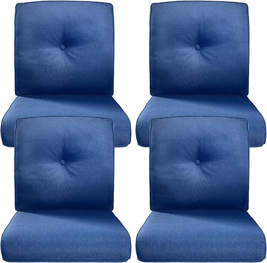 Belord Luxury 4" Thick Outdoor Cushion 4 Set - 22 x24 Inch 28D Sponge Filling Fade-Resistant Chair Cushion, Spill Proof Removable Patio Furniture Replacement Cushions for Sofa Bench Swing - Blue
