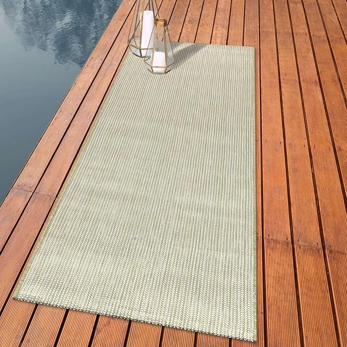 Keen Home Design Terrace Outdoor Runner Rug - 26"x119" Washable Indoor/Outdoor Rug for Patio, Kitchen, Balcony, Beach, Garden, Deck and Porch, Size: 2'2" x 9'11", Solid Green