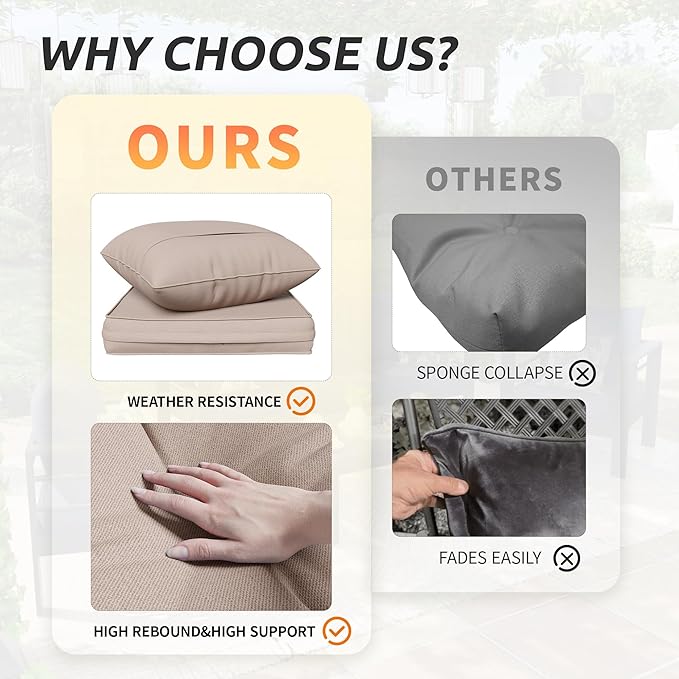 Amopatio Outdoor Chair Cushions 22.5"× 20.3" × 4", Set of 4 with Removable Cover, Waterproof & Fade Resistant seat Cushions for Patio Furniture, Beige