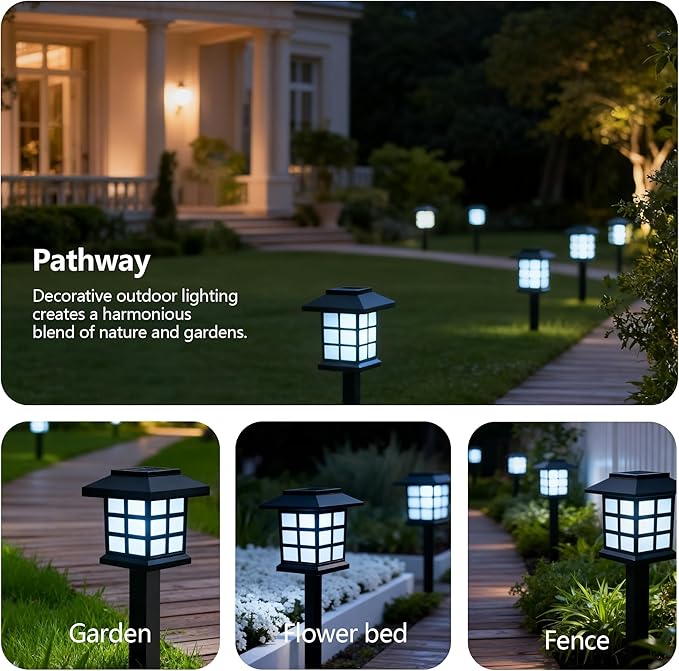 Solar Lights Outdoor,12 Pack LED Solar Garden Lights Waterproof,Auto On/Off Solar Pathway Lights for Landscape,Path,Yard,Patio,Driveway,Walkway Decor