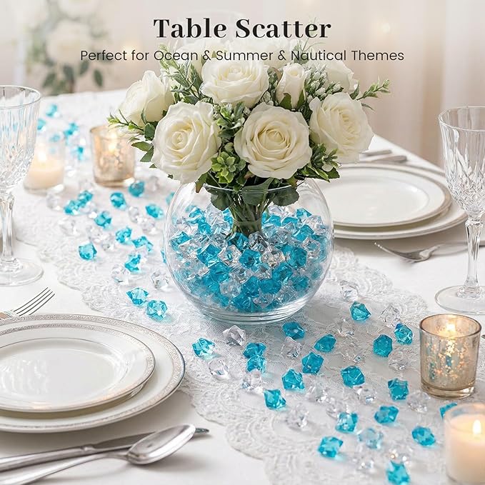 DomeStar 150PCS Fake Ice, Vase Filler Mixed Blue Fake Ice Rocks, Acrylic Crystals for Crafts Table Scatter Wedding Party Aquarium Tank Decorations