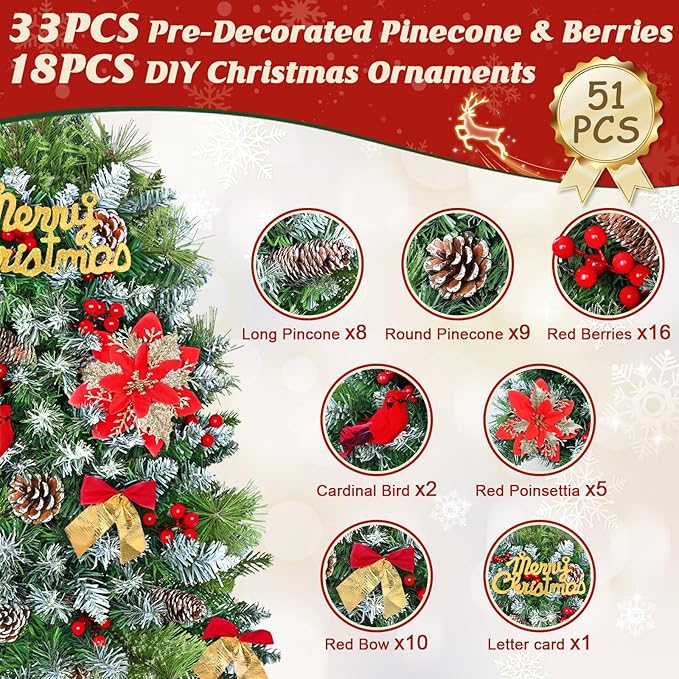 MARTINE MALL Set of 2 Outdoor Christmas Tree with Lights, 30in Christmas Urn Filler Christmas Planter Filler Outdoor Holiday Planter Bushes with Poinsettia Cardinal Birds for Front Porch Pathway