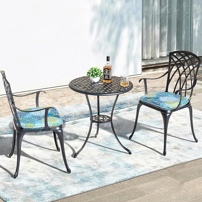 Outdoor Chair Cushions Set of 2, Water Resistant Patio Chair Pads with Ties, Seat Cushions for Home Garden Furniture Decoration, 16"x17", Dahlia Blue