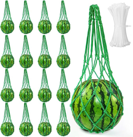 16 Pieces Watermelon Net, Melon Hammocks Cradles with 100 Cable Zip Ties, Heavy Duty Trellis Hammock Net, Pumpkin Support Hanging Bag for Watermelon, Pumpkin and Cantaloupe