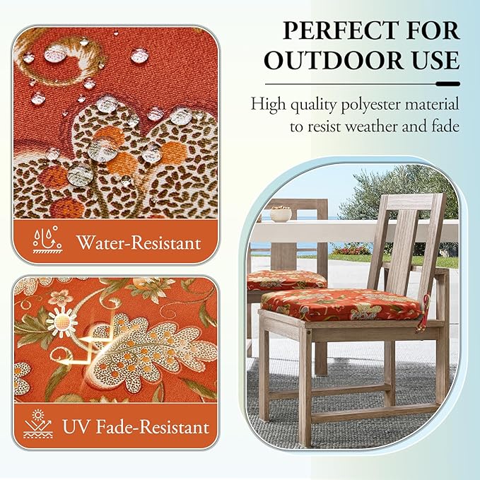 Wellsin Outdoor Chair Cushions for Patio Furniture - Patio Chair Cushions Set of 4 - Water Resistant Round Corner Outdoor Seat Cushions 17"X16"X2", Flower Red