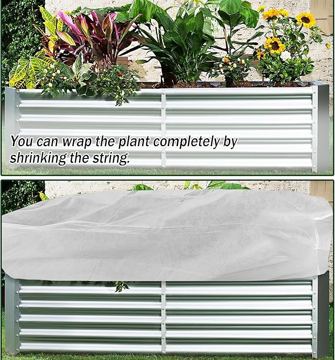Rectangular Plant Cover Frost Big Size for 8×2×1FT Non Woven Fabric Garden Bed Cover with Zip Drawstring for Winter Cover Protection, Raised Beds Protect Plant Vegetable from Winter Frost