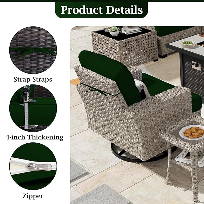 Outdoor Sectional Cushions, 4" Foam High-Density, Water-Resistant Couch Cushions Replacement Set, 14 Piece Patio Sectional Cushion for 6-Seat Sectional Patio Conversation Sets (Dark Green)