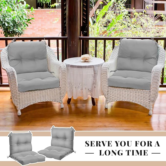 Geetery Set of 4 High Back Wicker Patio Chair Cushions for Outdoor Furniture 41.74x20.87x3.94 Inch Waterproof Thick Replacement Seat Pads with Non Slip Ties for Porch, Deck, Lawn & Garden(Light Grey)