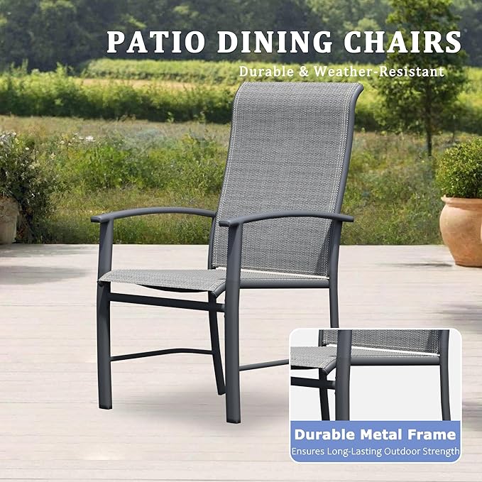 Outdoor Dining Chairs Set of 4, Patio Chairs with Metal Frame & Textilene Fabric, Perfect for Patio Garden Deck