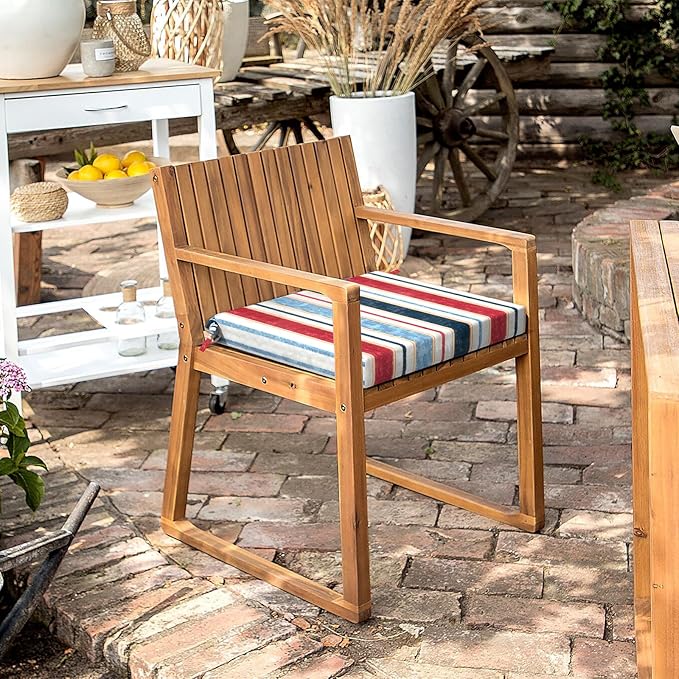 LVTXIII Outdoor Chair Cushions, Fade-Resistant Patio Furniture Cushions Outdoor Chair Pads with Ties for Dining Chairs and Garden Furniture Use, 18.5"x16"x2" 2 Pack, Stripe Red Blue