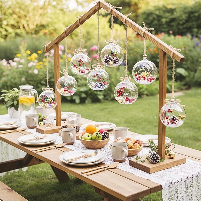 24pcs of Hanging Candle Holders, Glass LED Tealight Holders, Glass Globe Plant Terrariums, 2.36" Diameter Hanging Tealight Holder Terrariums for Wedding Party Tree Home Decorations